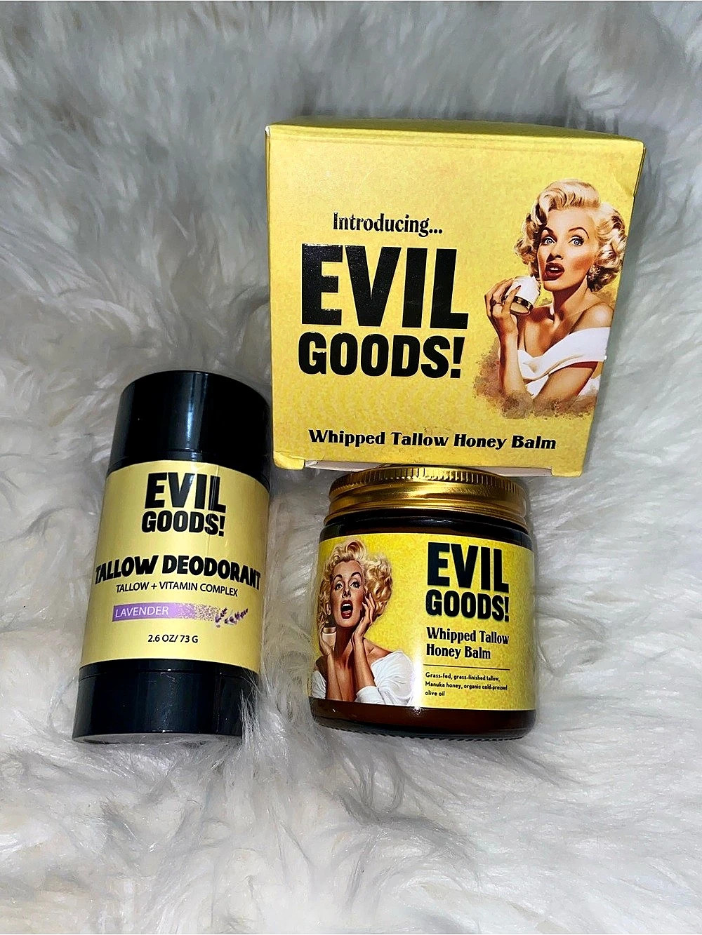 Evil Goods! Whipped Tallow Honey Balm and Tallow Deodorant! Skincare Set Yellow